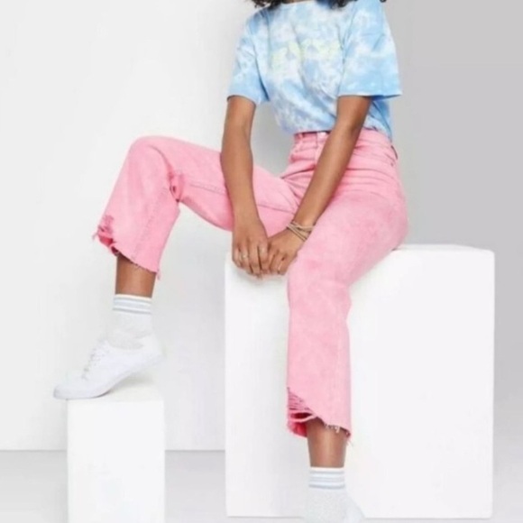 NWT Wild Fable Highest Rise Straight Leg Button Fly Pink Jeans Sz 8 - Picture 1 of 8